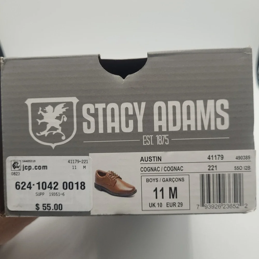 Stacy Adams Boys Dunbar 41179-221 Brown‎ Leather Brown Dress Shoes Size 11 M
